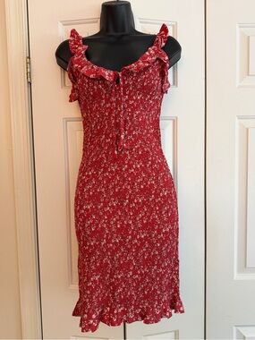 Japna Red Floral Smocked Mini Dress